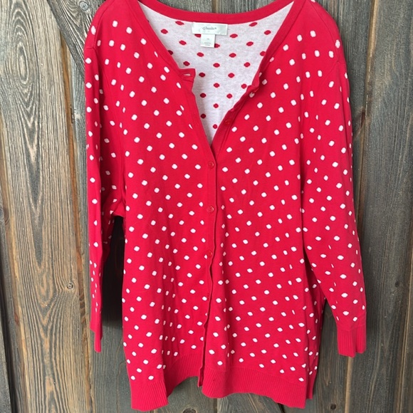 CJ Banks Red and Black Polka Dot Cardigans - Picture 4 of 5